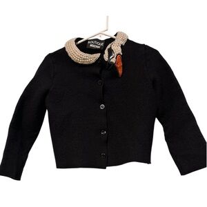 Boutique Moschino Pearl-Beaded Swan Collar Cardigan Size US 12